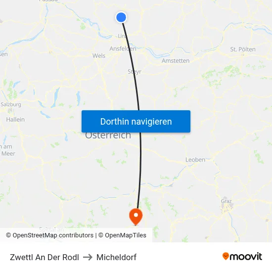 Zwettl An Der Rodl to Micheldorf map