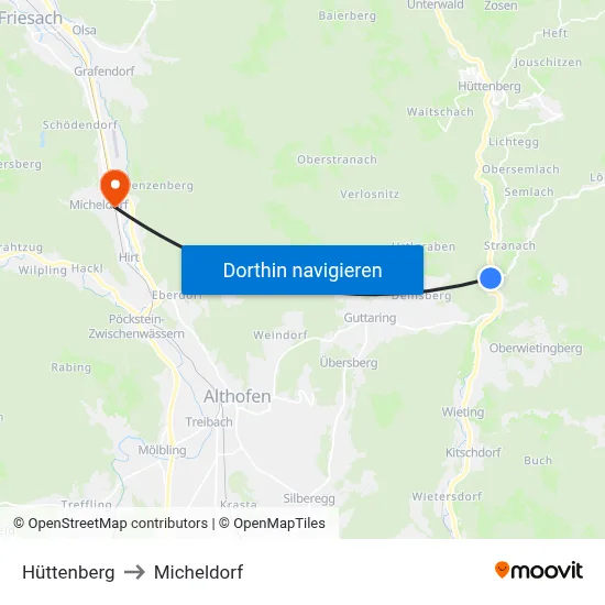 Hüttenberg to Micheldorf map