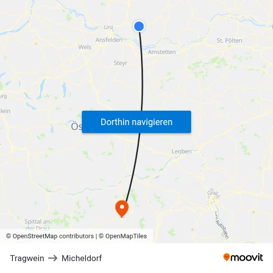 Tragwein to Micheldorf map