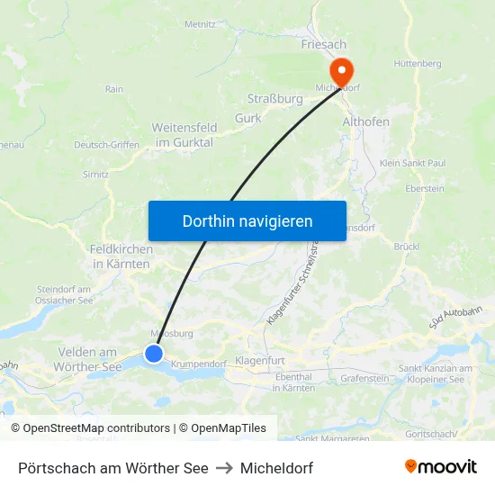 Pörtschach am Wörther See to Micheldorf map