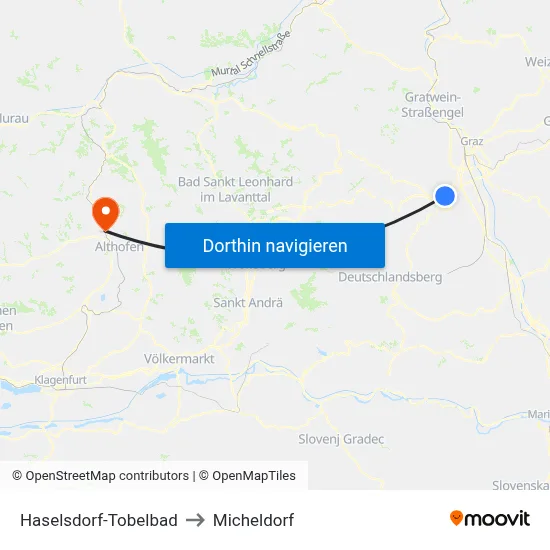 Haselsdorf-Tobelbad to Micheldorf map