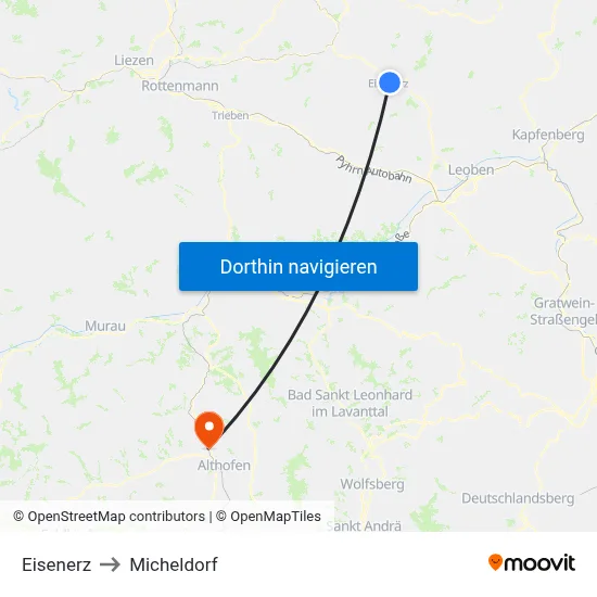 Eisenerz to Micheldorf map