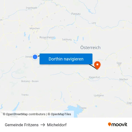 Gemeinde Fritzens to Micheldorf map