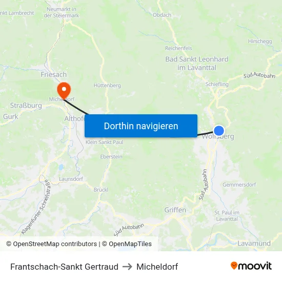 Frantschach-Sankt Gertraud to Micheldorf map