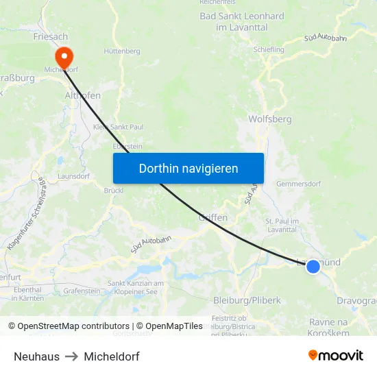 Neuhaus to Micheldorf map