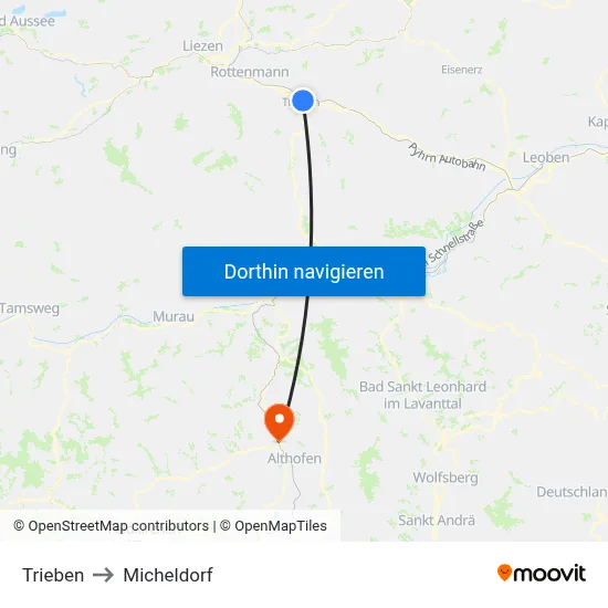 Trieben to Micheldorf map