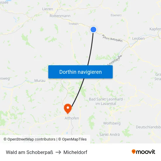 Wald am Schoberpaß to Micheldorf map
