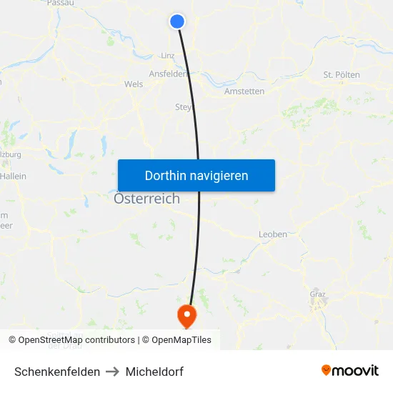 Schenkenfelden to Micheldorf map