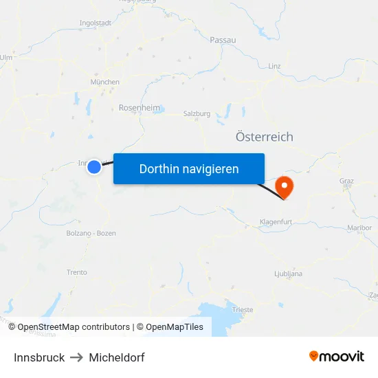 Innsbruck to Micheldorf map
