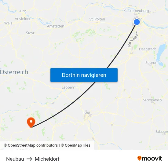 Neubau to Micheldorf map