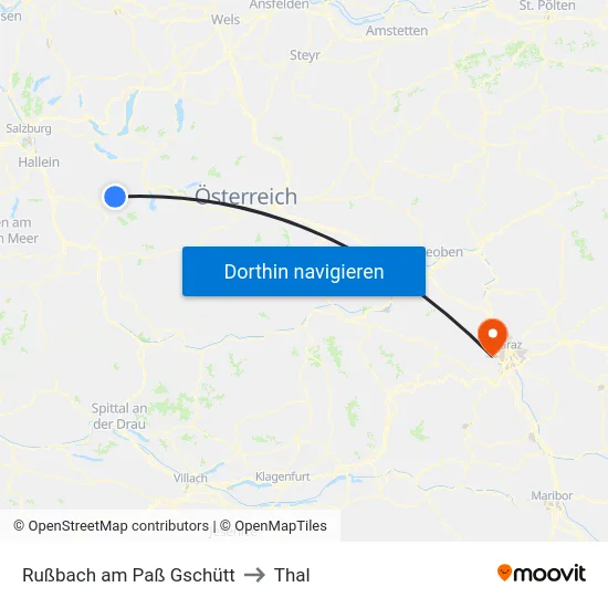Rußbach am Paß Gschütt to Thal map