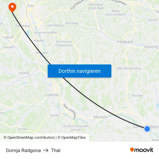 Gornja Radgona to Thal map