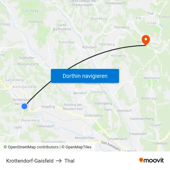 Krottendorf-Gaisfeld to Thal map