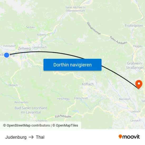 Judenburg to Thal map