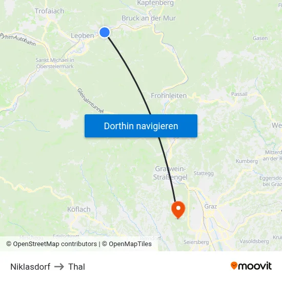 Niklasdorf to Thal map