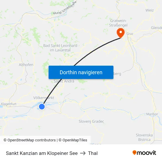 Sankt Kanzian am Klopeiner See to Thal map