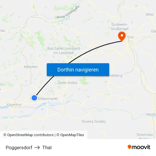 Poggersdorf to Thal map