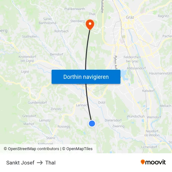 Sankt Josef to Thal map