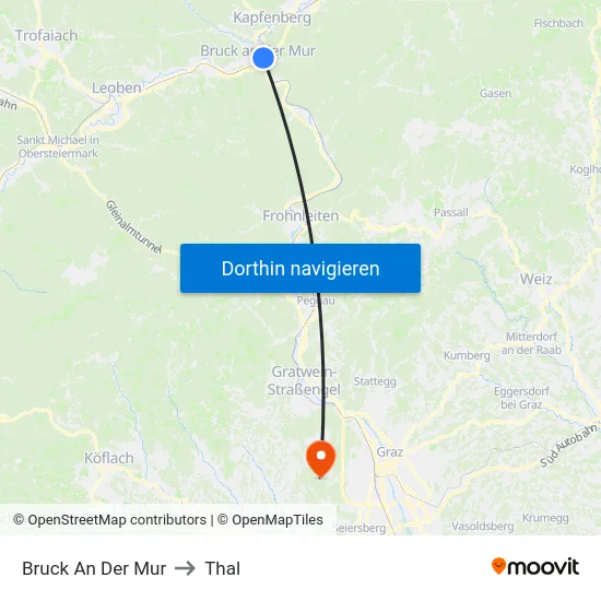 Bruck An Der Mur to Thal map