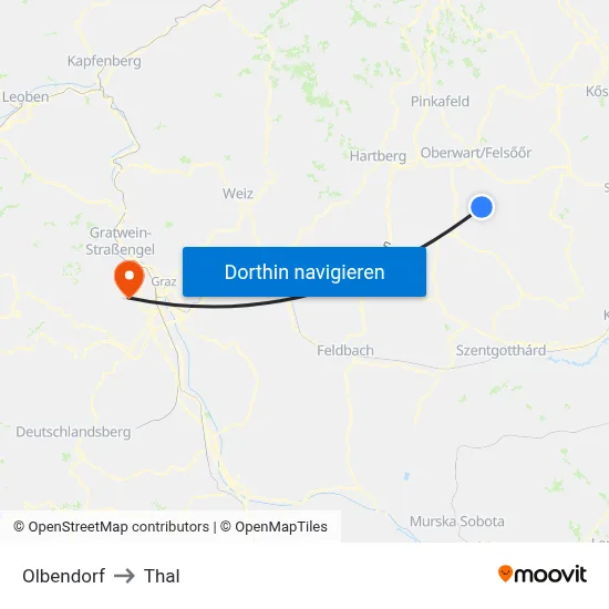 Olbendorf to Thal map