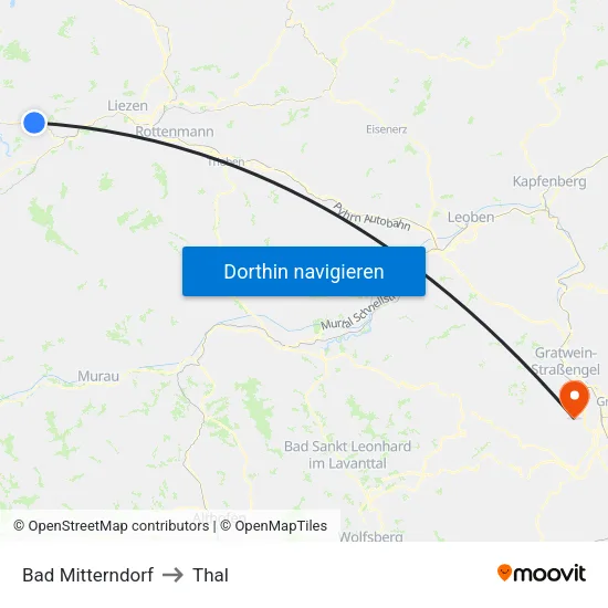 Bad Mitterndorf to Thal map