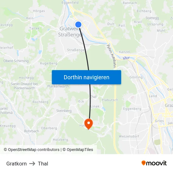 Gratkorn to Thal map