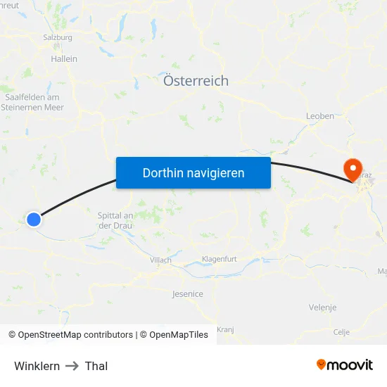 Winklern to Thal map