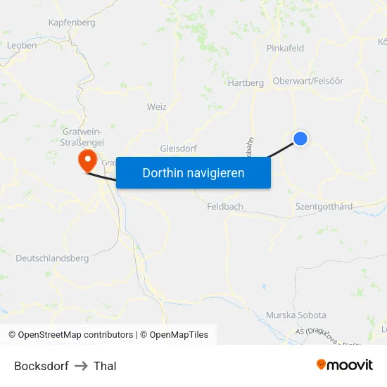 Bocksdorf to Thal map