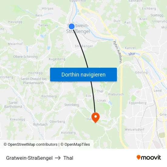 Gratwein-Straßengel to Thal map