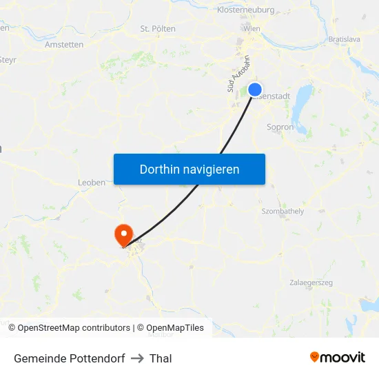 Gemeinde Pottendorf to Thal map