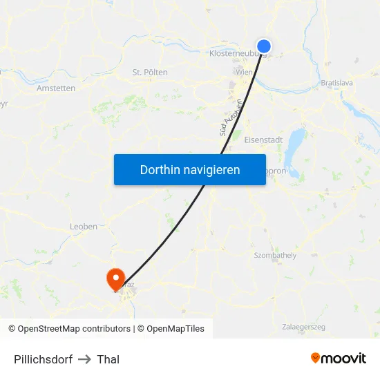 Pillichsdorf to Thal map