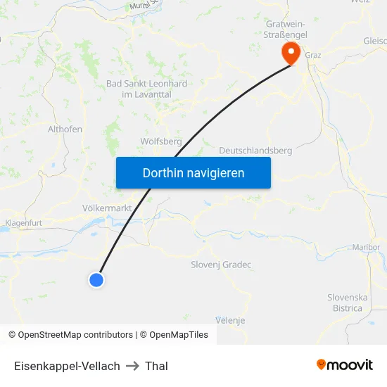 Eisenkappel-Vellach to Thal map