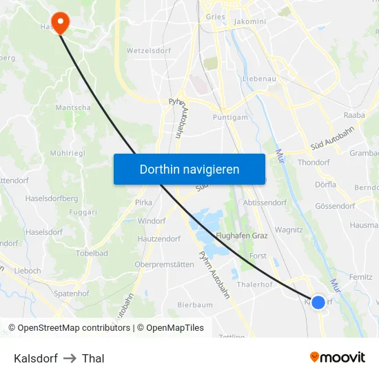 Kalsdorf to Thal map