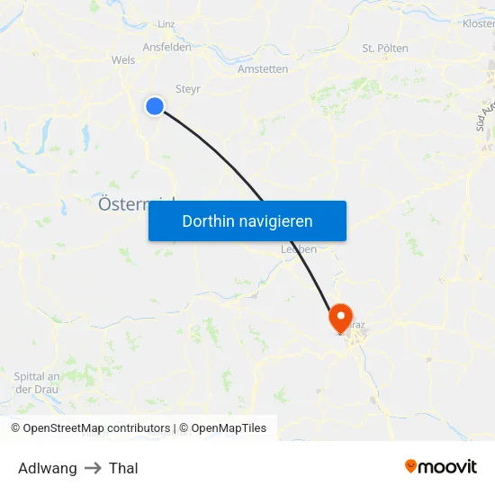 Adlwang to Thal map