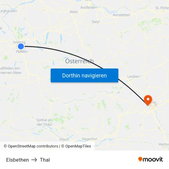 Elsbethen to Thal map