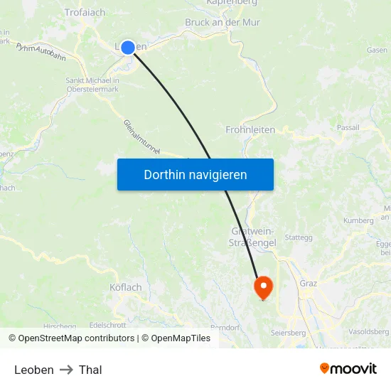 Leoben to Thal map