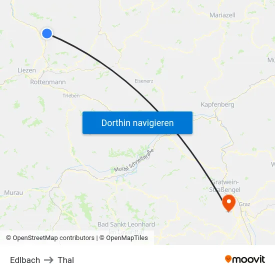 Edlbach to Thal map