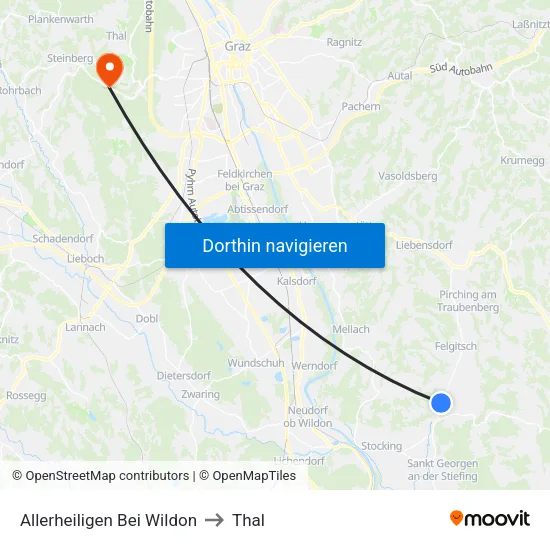 Allerheiligen Bei Wildon to Thal map