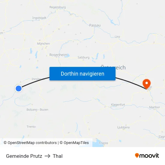 Gemeinde Prutz to Thal map