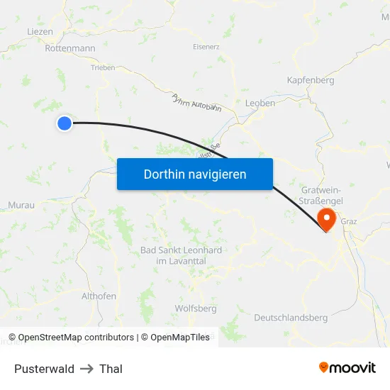 Pusterwald to Thal map
