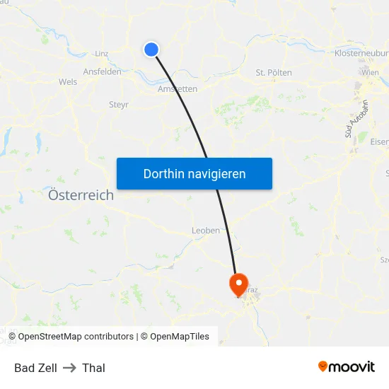 Bad Zell to Thal map