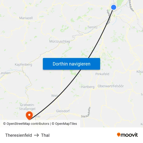 Theresienfeld to Thal map