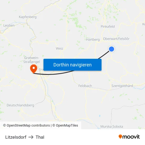 Litzelsdorf to Thal map