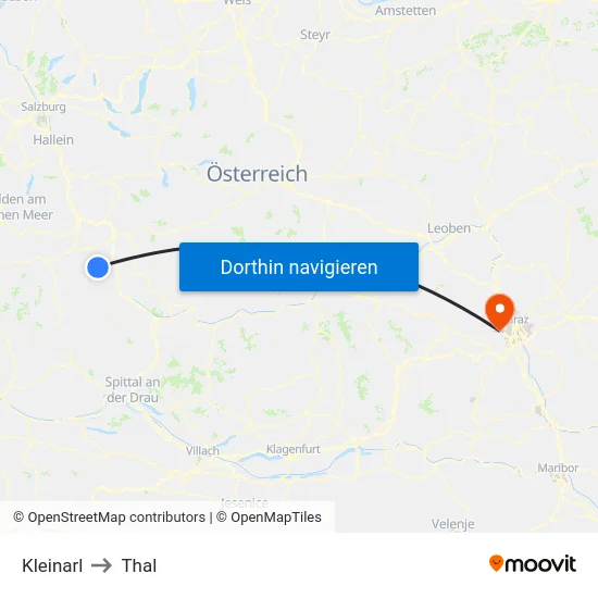 Kleinarl to Thal map