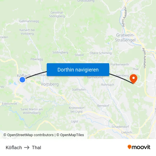 Köflach to Thal map
