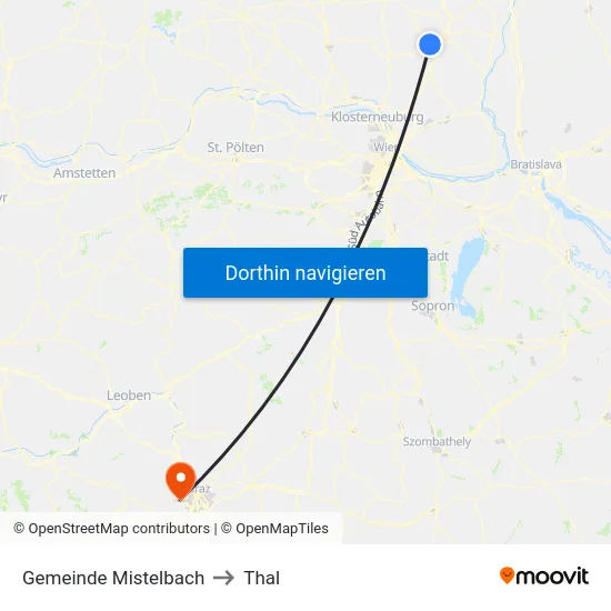 Gemeinde Mistelbach to Thal map