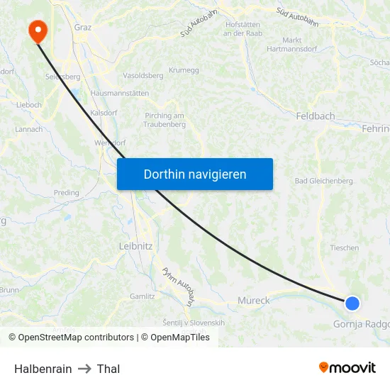 Halbenrain to Thal map