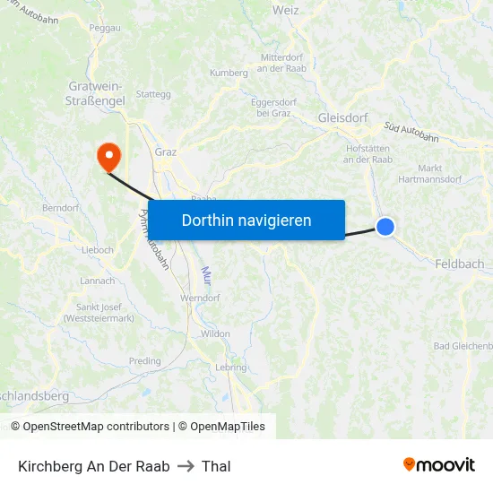 Kirchberg An Der Raab to Thal map