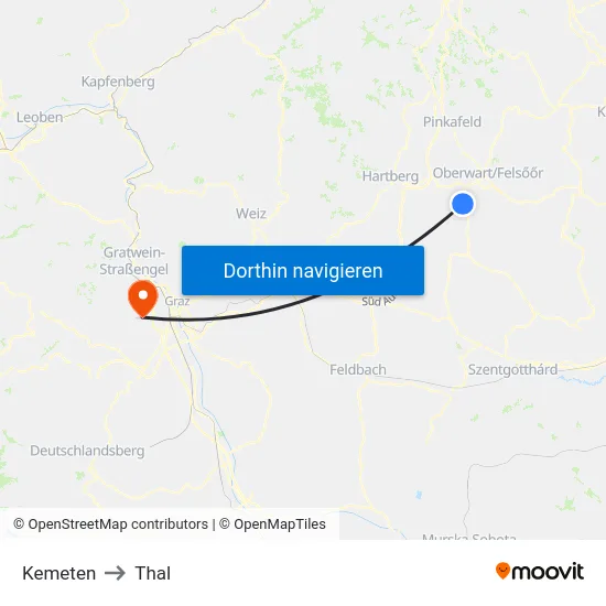 Kemeten to Thal map