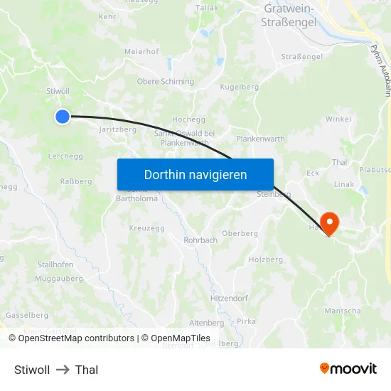 Stiwoll to Thal map